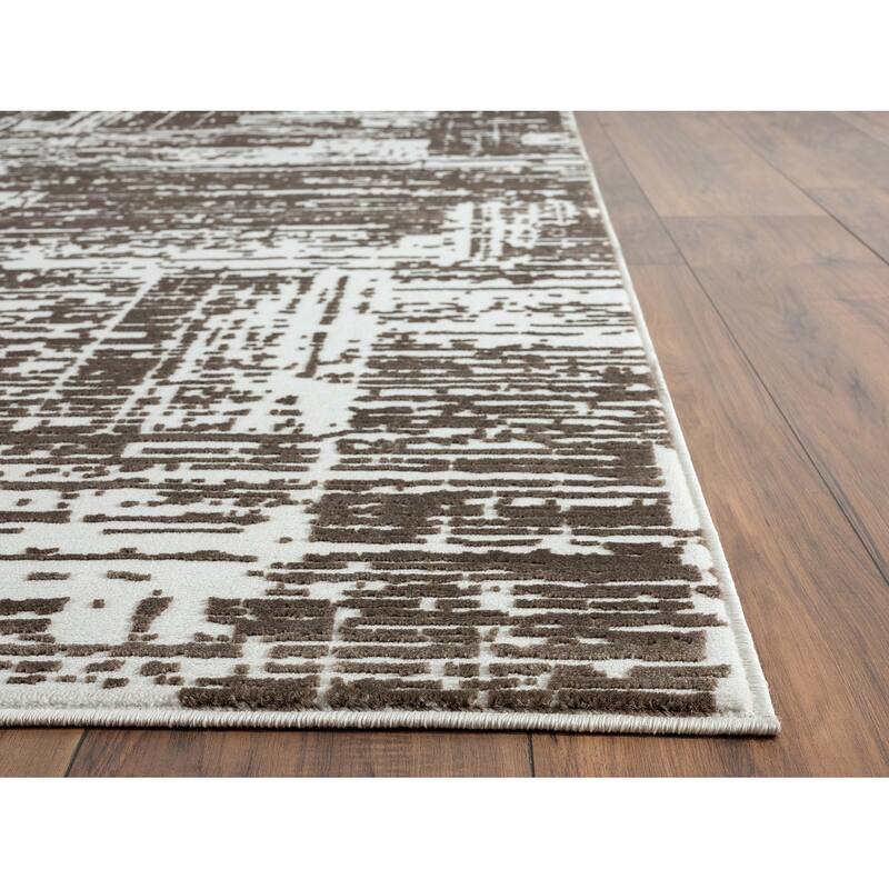 Abani Aspen Collection Contemporary Beige Grid Area Rug