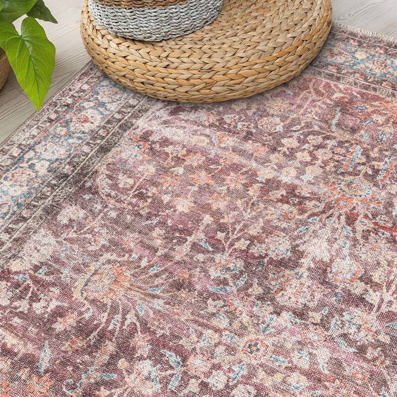 World Rug Gallery Vintage Distressed Bordered Washable Area Rug