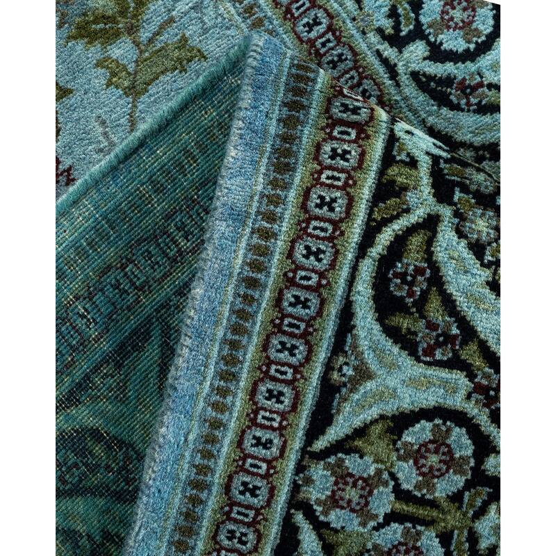 Overton Hand Knotted Wool Vintage Inspired Modern Contemporary Overdyed Blue Runner Rug - 2' 7" x 10' 1"