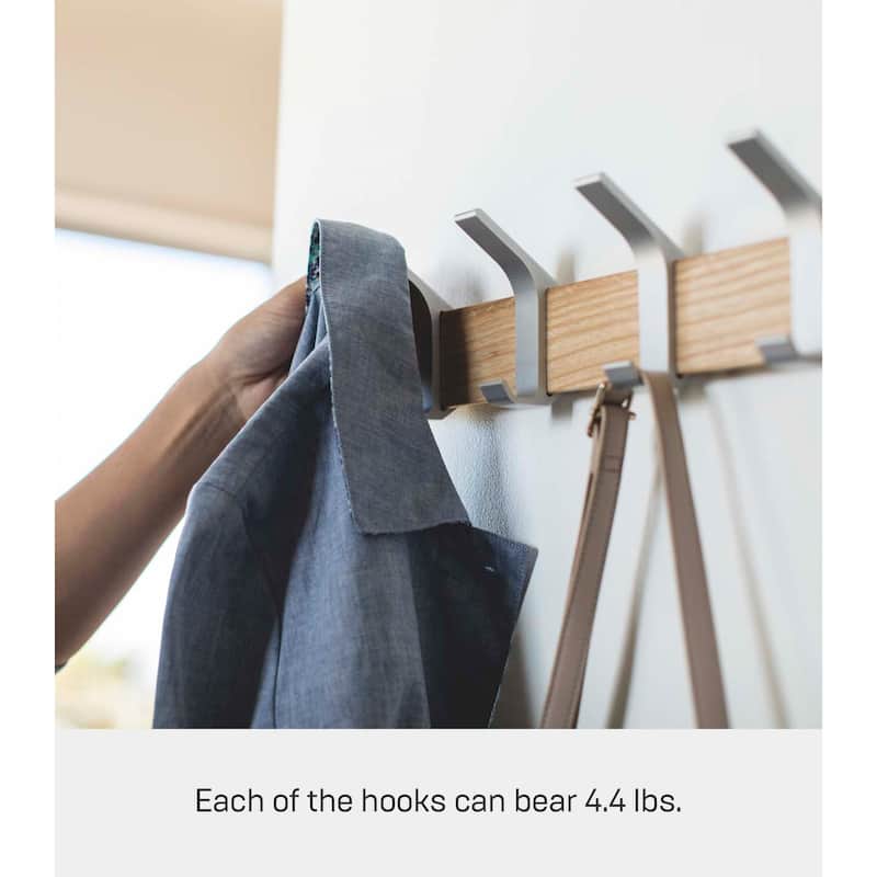 Yamazaki Home Wall-Mounted Coat Rack, Steel and Wood - L 2.56 x W 19.69 x H 3.94 inches