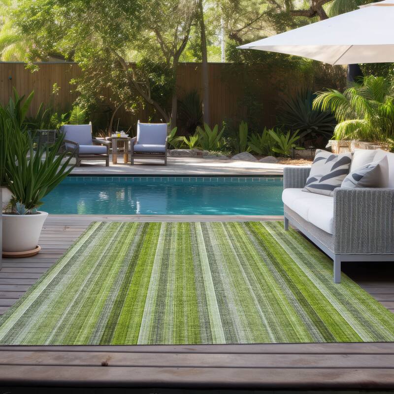 Machine Washable Indoor/ Outdoor Striped Chantille Rug