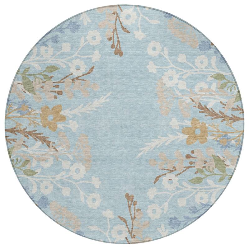 Machine Washable Indoor/ Outdoor Floral Border Chantille Rug