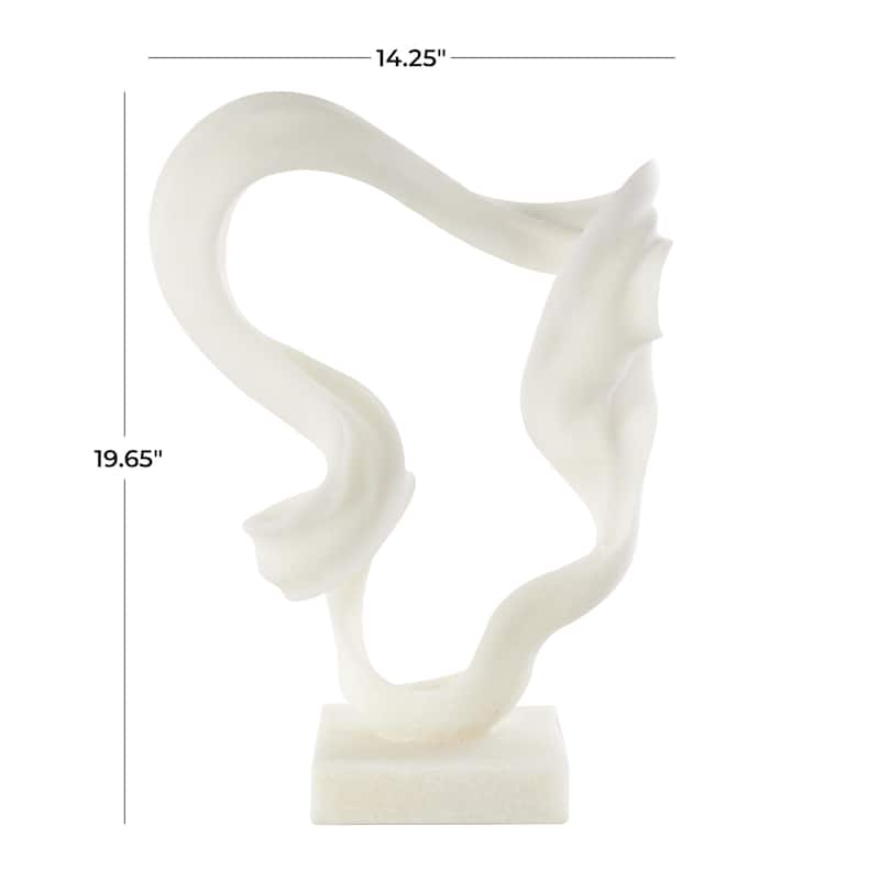 Polystone Abstract Twisted Wave Decorative Sculpture with Elevated Base - White - Roche River Decor