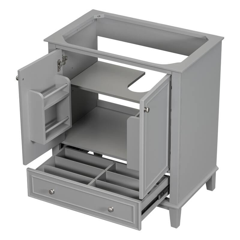 29.5" White Bathroom Vanity Cabinet Base with Adjustable Shelf, 1 Drawer & 2 Doors, Freestanding, Solid Wood