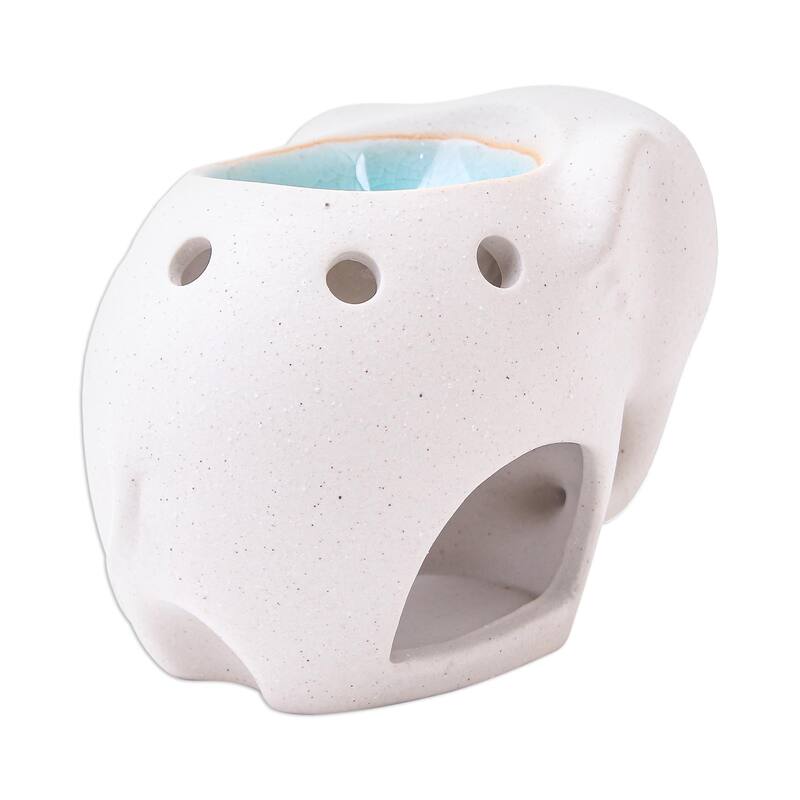 Novica Handmade Sand Elephant Ceramic Oil Warmer