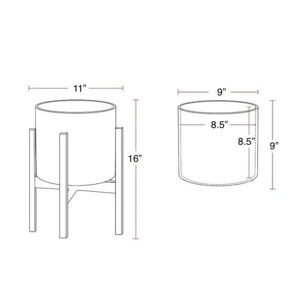 dimension image slide 1 of 4, Liam Modern Ceramic Planter with Wood Legs