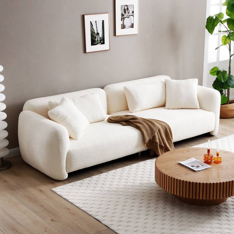 Teddy Velvet Sofa, Mid Century Sofa 3 Seater Couch with 4 Pillows for Bedroom, Living Room, Lounges, Office, Apartment - Beige