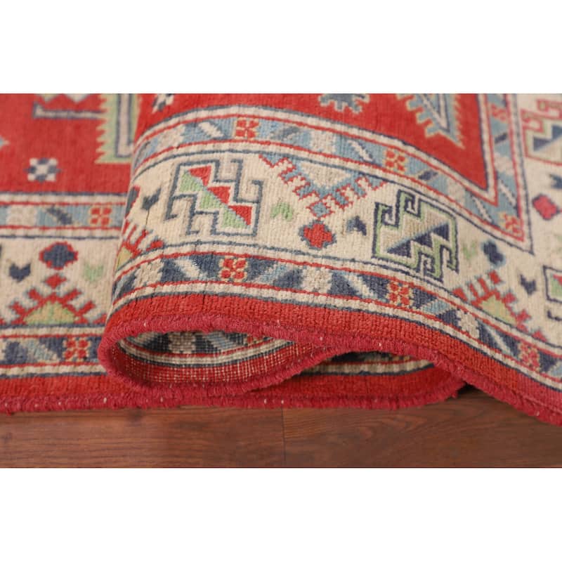 Geometric Kazak Accent Rug Handmade Wool Carpet - 4'2" x 5'9"