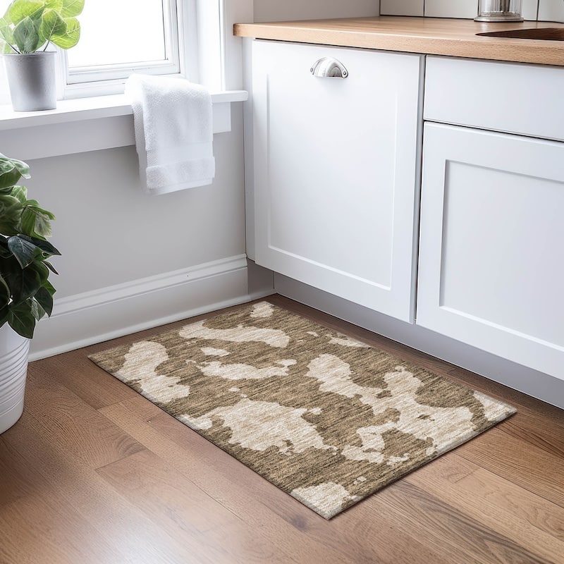Machine Washable Indoor/ Outdoor Contemporary Abstract Chantille Rug