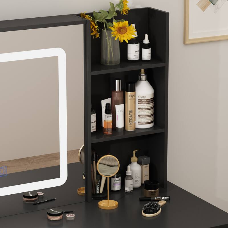 Kerrogee Makeup Vanity Set with Adjustable Lighted Mirror & Stool - 39.4"L x 19.7"W x 53.5"H