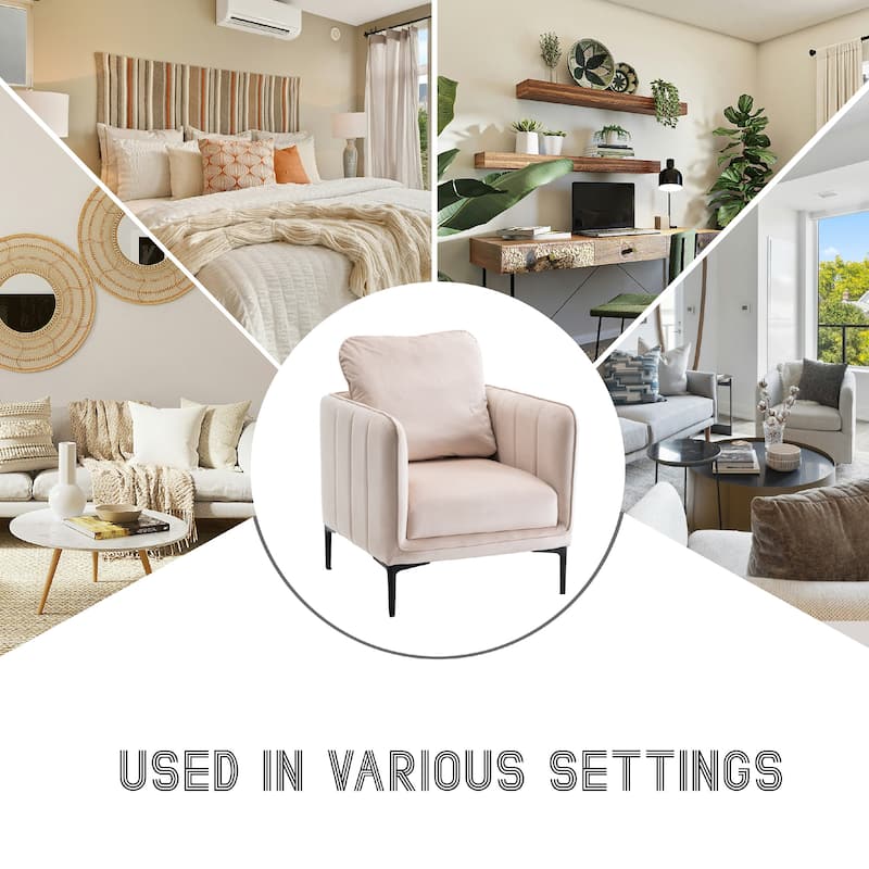 Nora Modern Velvet Accent Chair for Bedroom with Metal Legs