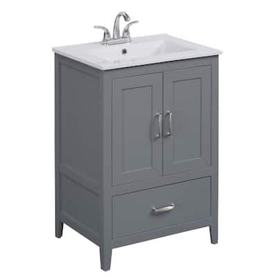 24" Single Bathroom Vanity with Lower Drawer and Countertop Sink Included