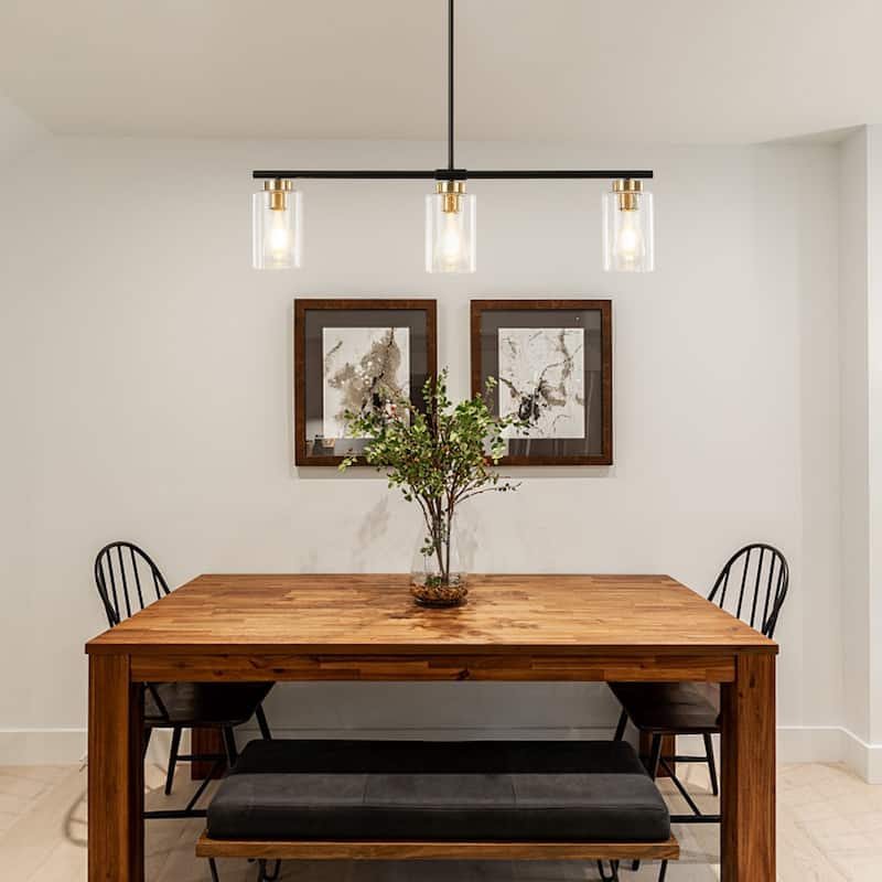3-Light Kitchen Island Pendant Light with Bubble Glass Shade, Classic Semi Flush Mount Chandelier for Dining Room Living Room