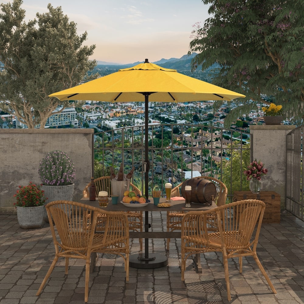 California Umbrella 7.5' Round Aluminum Crank Lift Auto Tilt 8 Rib Patio Umbrella, Bronze Finish, Sunbrella Fabric