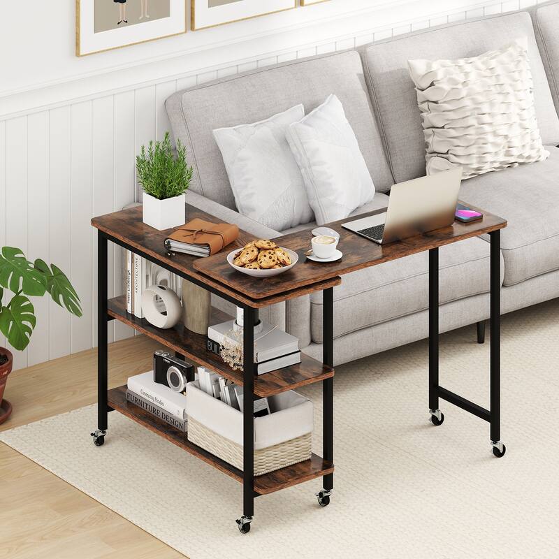 Gymax Free Rotating Sofa Side Table Mobile L-shaped Laptop Table w/ - See Details