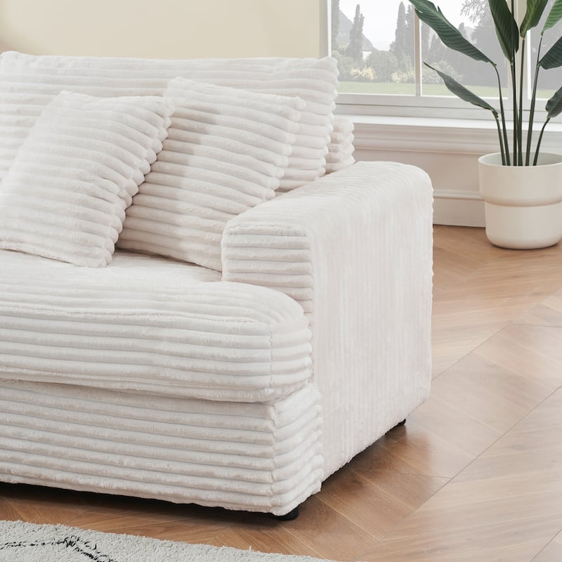 Corduroy Upholstered 3 Seater Sofa, Oversized Cloud Deep Seat Couch with 4 Lumbar Pillows, Loveseat for Living Room, Apartment