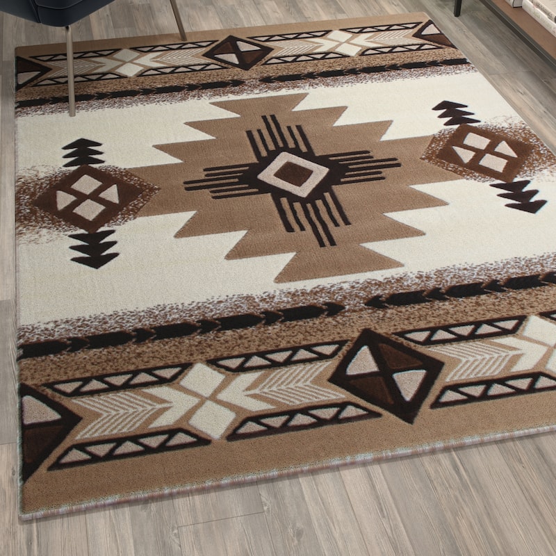 Traditional Southwestern Style Olefin Fiber Geometric Area Rug - 5' x 7' - Ivory