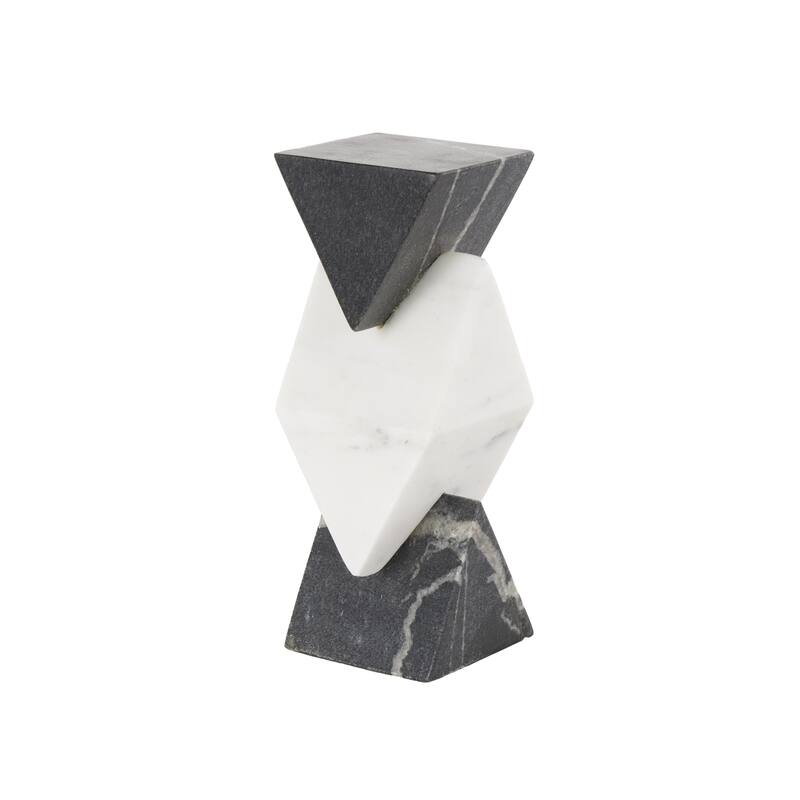 White Marble Stacked Pyramid Geometric Decorative Sculpture with White Diamond Center