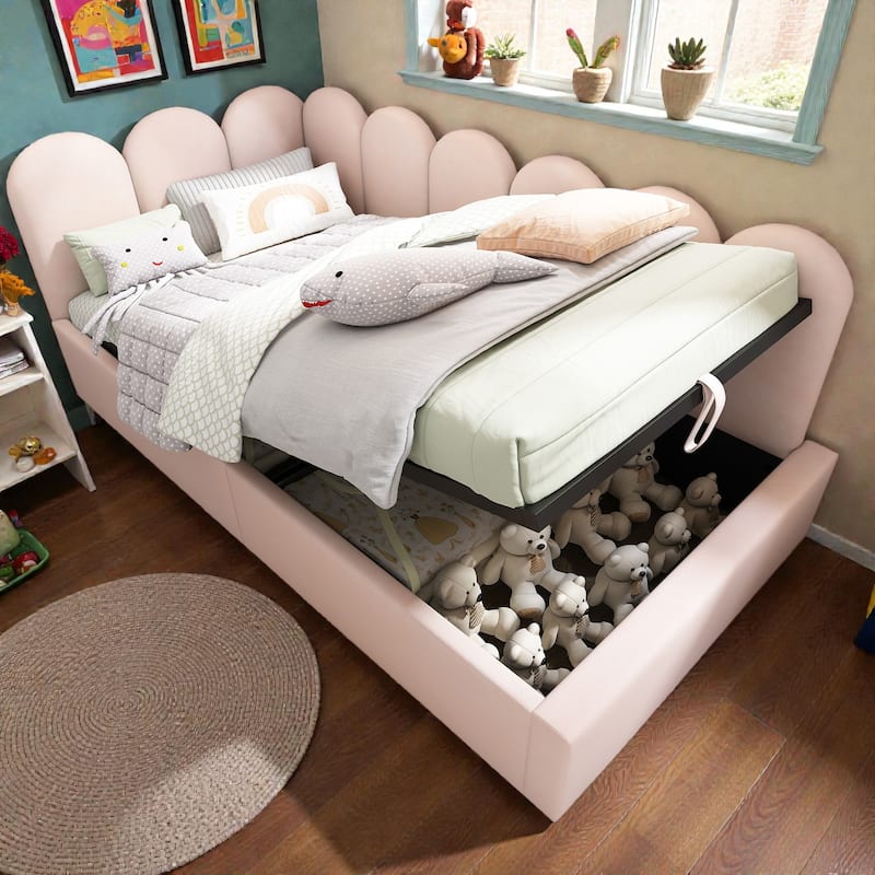 Twin Upholstered Daybed with Hydraulic Storage, Velvet Ottoman Sofa Bed with Metal Slatted Frame for Small Spaces