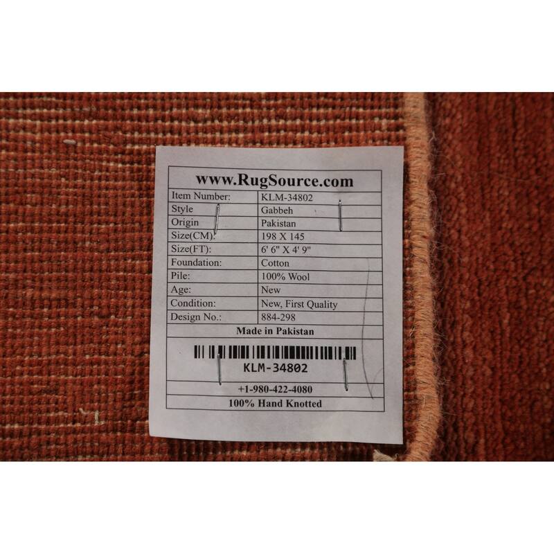 Striped Orange Gabbeh Modern Rug Handmade Wool Carpet - 4'9" x 6'6"