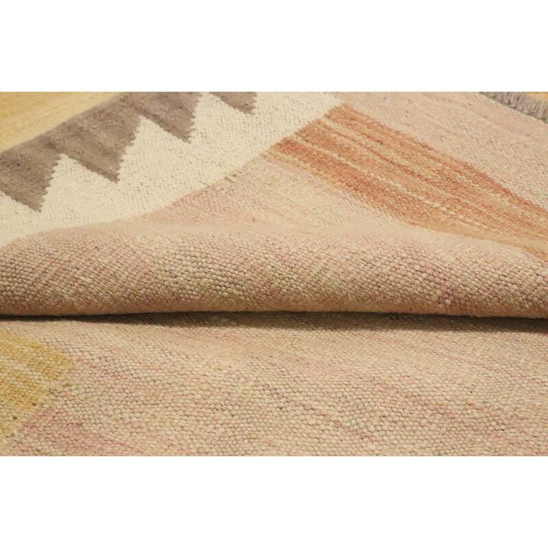 Hand Woven Oriental 100% Wool Carpet Southwestern Tribal Pink Kilim Area Rug - 9' 10'' X 7' 10''