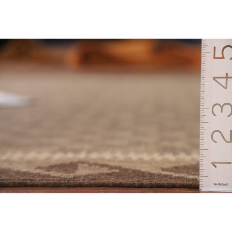Hand Woven Oriental 100% Wool Carpet Southwestern Geometric Brown Kilim Area Rug - 9' 6'' X 6' 11''
