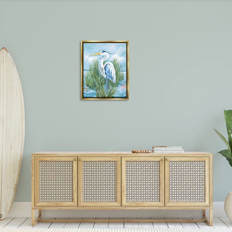 Stupell Coastal Heron Bird Framed Floater Canvas Wall Art Design By Diane Kater