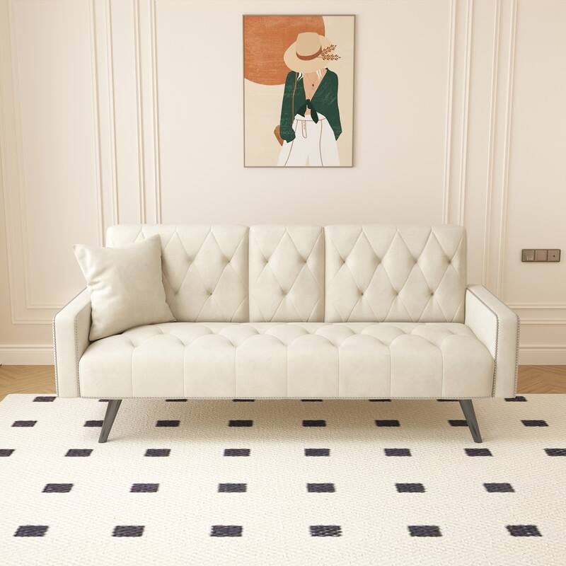 72 inch Velvet Sofa Bed With Two Cup Holders