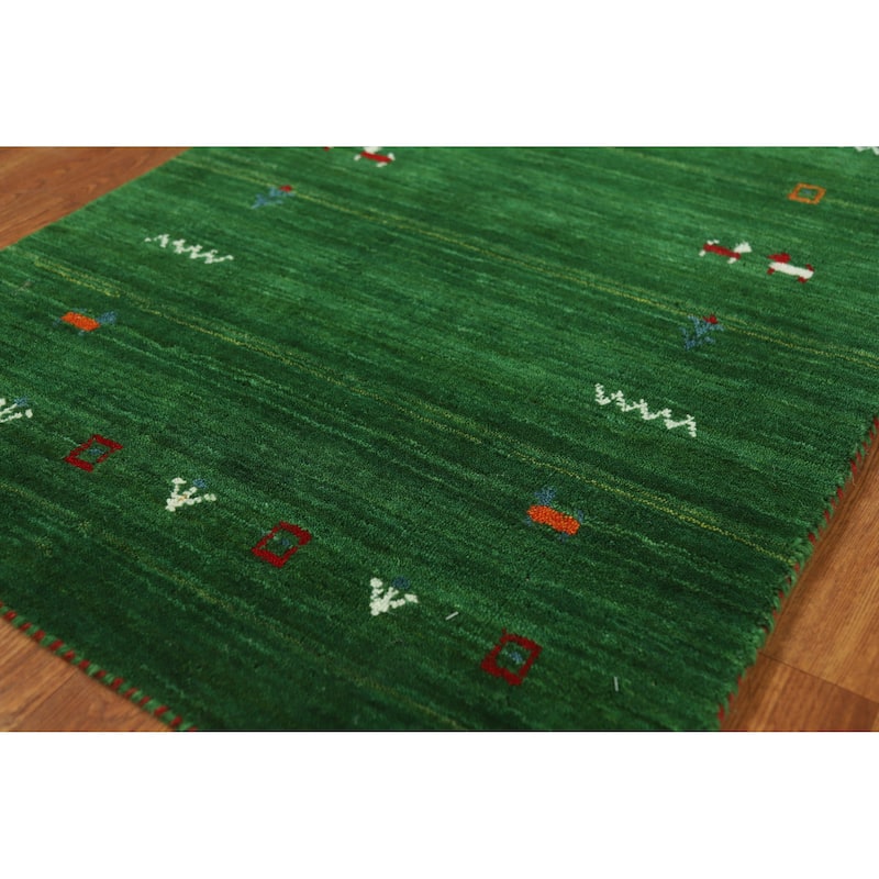 Green Gabbeh Indian Runner Rug Handmade Tribal Wool Carpet - 2'7" x 7'7" - 2'7" x 7'7" - Green