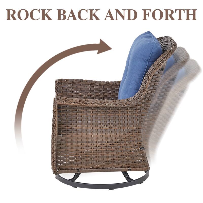 2 Piece Outdoor Swivel Chairs with Cushion Brown - Blue