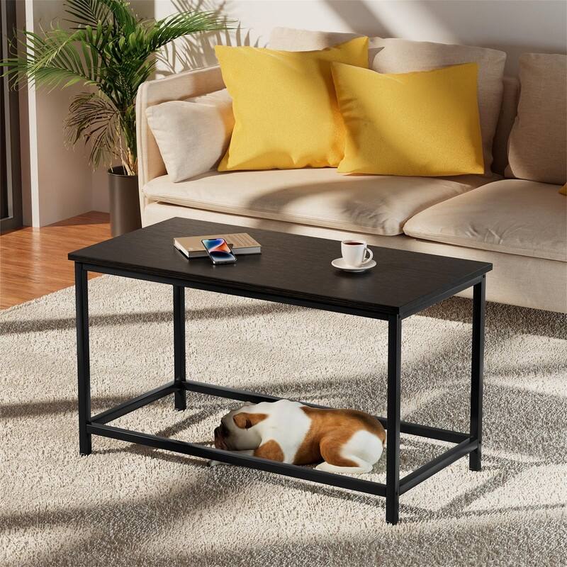 Marble Coffee Table Simple Modern Open Design - 31.5"D x 15.7"W x 17.7"H - All Black Small