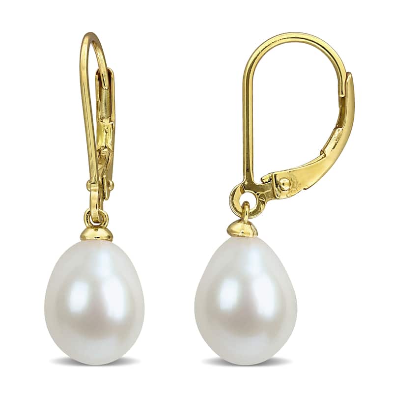 Miadora 8-8.5mm Cultured Freshwater Drop Pearl Leverback Earrings Yellow Plated Sterling Silver