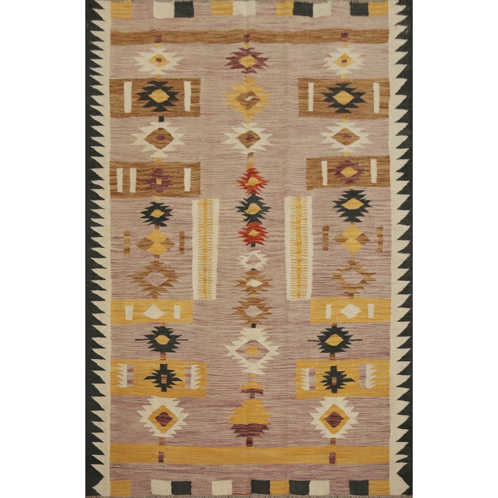 Hand Woven Oriental 100% Wool Carpet Southwestern Tribal Pink Kilim Area Rug - 6' 9'' X 5' 0''