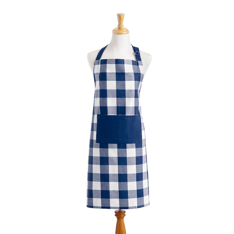 The Gray Barn Emily Gulch Buffalo Check Kitchen Apron with Pocket - 28x33 - Blue/White