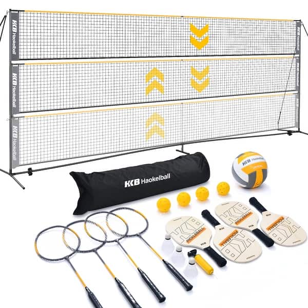 slide 2 of 9, 22FT Portable Pickleball Badminton Volleyball Net Set All-in-One Net System