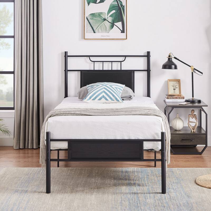 Javlergo Platform Bed Frame with Wooden Headboard Mattress Foundation/No Box Spring Needed