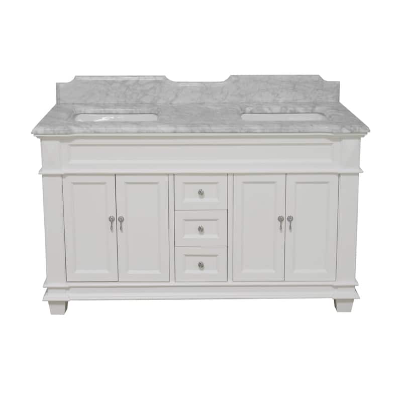 KitchenBathCollection Elizabeth 60" Double Bathroom Vanity with Carrara Marble Top