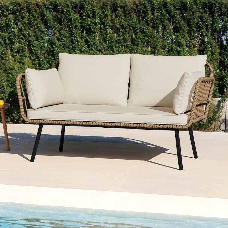 Moasis Outdoor Patio All-Weather Wicker Loveseat/Bistro Set/Sectional Sofa with Cushions and Lumbar Pillows