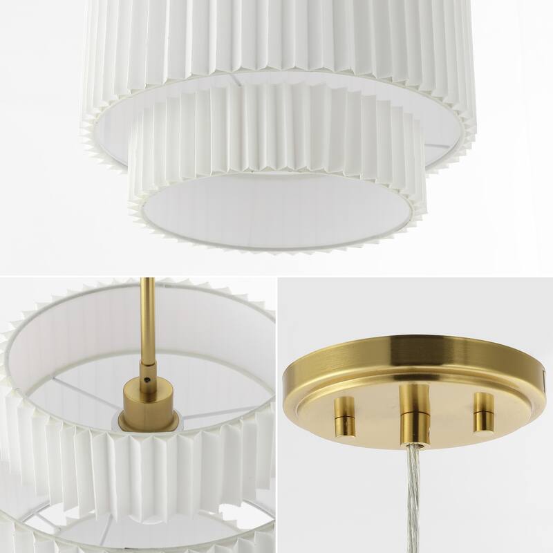 Calix 14.5" 1-Light Vintage Mid-Century Iron LED Pendant with Pleated Shade, Brass Gold/White by JONATHAN Y