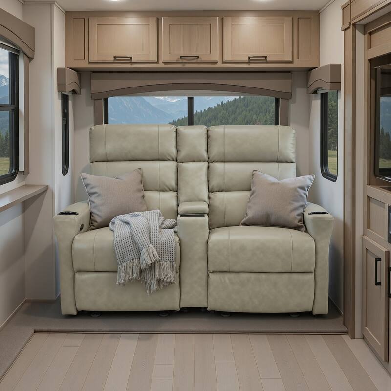MCombo 62.6'' RV Recliner Loveseat Sofa with Console, Zero Wall Hugger Power Loveseat Recliner with USB Charge Ports, Outlet