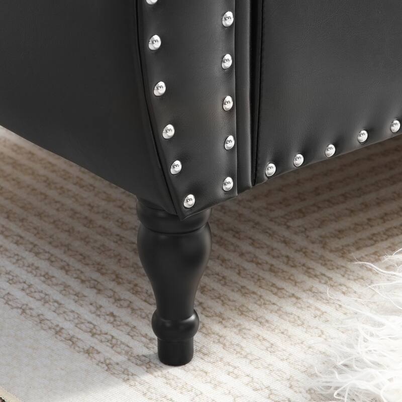 63" PU Upholstered End of Bed Bench with Flip Top Storage and Nailhead Trim