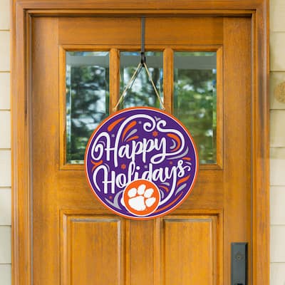 Clemson University 18" x 18" Happy Holidays Door Décor Wall Sign - 18" x 18"
