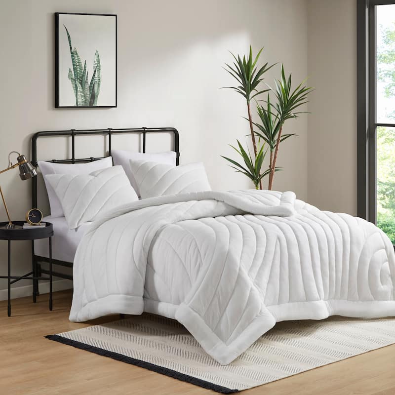 2 PCS Twin/Twin XL Poly Jersey Puffy Comforter Set White - White