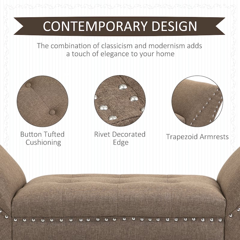 HOMCOM Modern Button Tufted Sitting Bench/Accent Fabric Upholstered Ottoman for Bedroom or Living Room