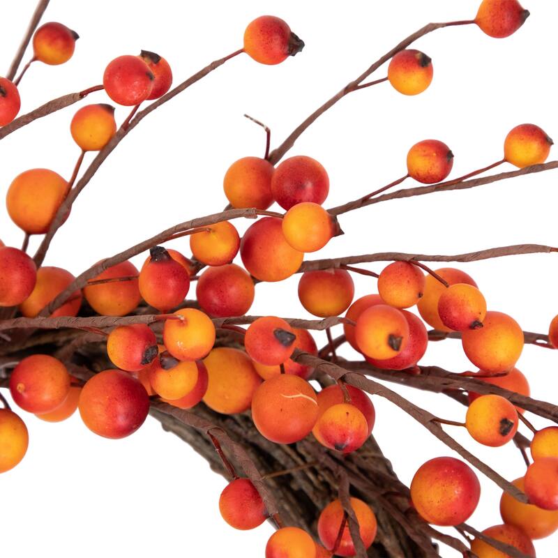 Orange Berries and Twig Artificial Fall Harvest Wreath 14- Inch, Unlit