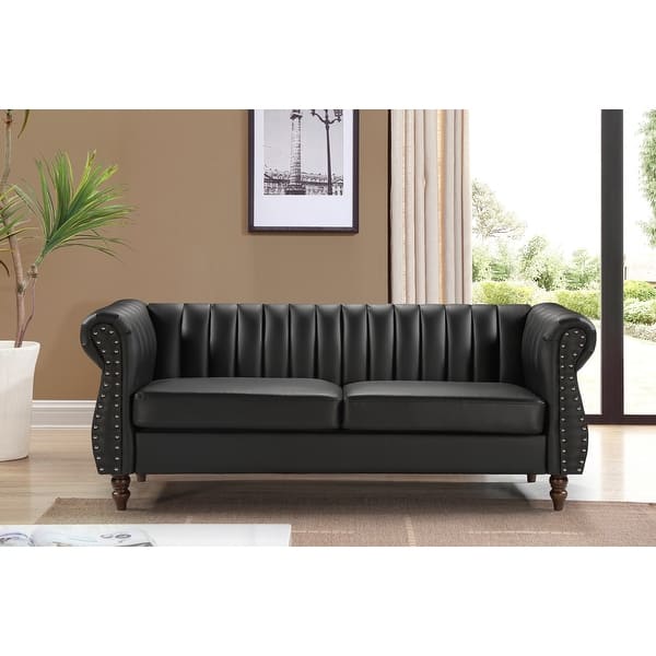 slide 1 of 6, Capri Faux Leather Chesterfield Rolled Arm Sofa