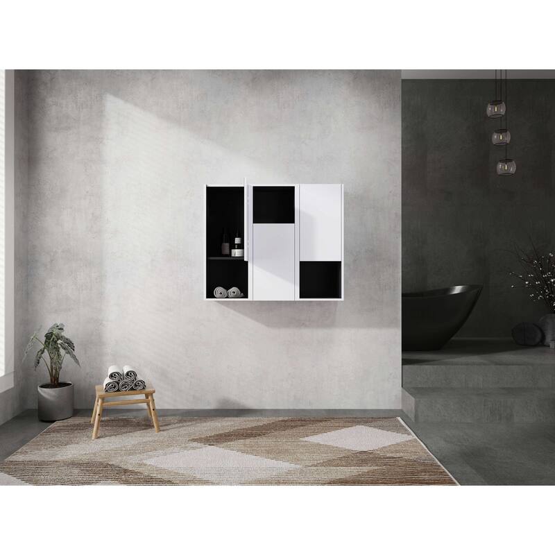 Modern Wall-Mounted Bathroom Side Cabinet with Soft-Close Doors, Floating Design, 6 Storage Compartments, 12-Inch Width