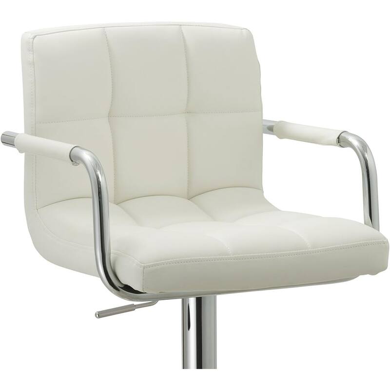 Contemporary Adjustable Swivel Arm Bar Stool - White with Cushion