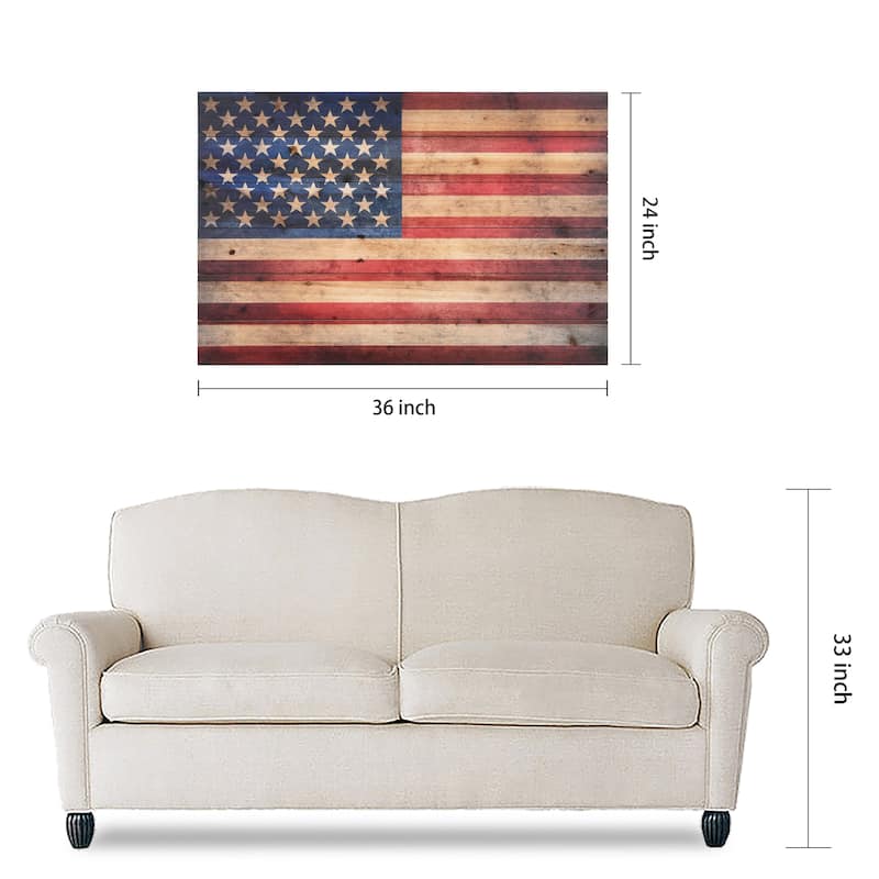 American Flag Print on Solid Fir Wood Plank Wall Art
