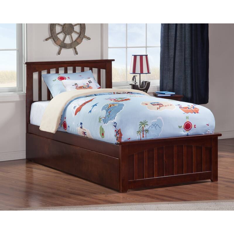 Mission Wood Platform Bed with Matching Footboard and Twin XL Trundle